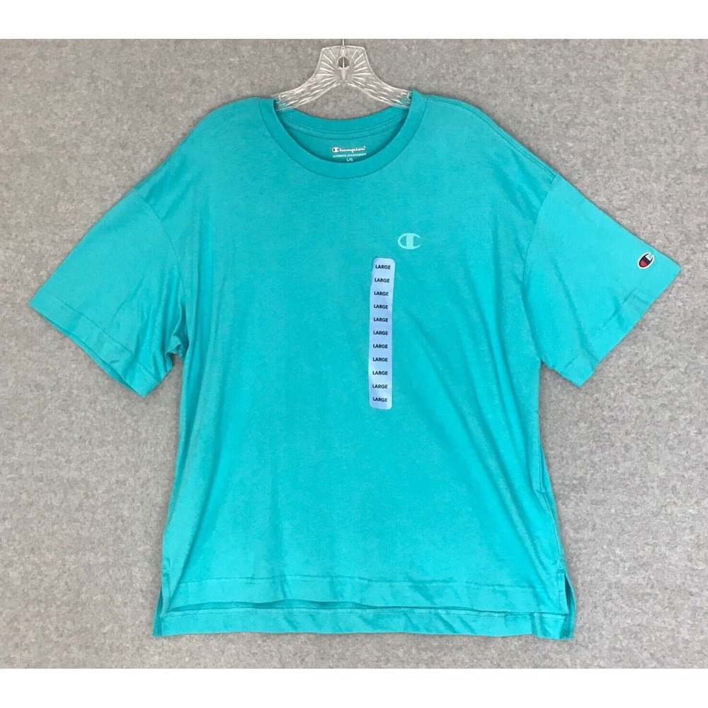 NWT Champion Boyfriend Fit Short Sleeve T Shirt Womens Large Aqua Short Sleeve